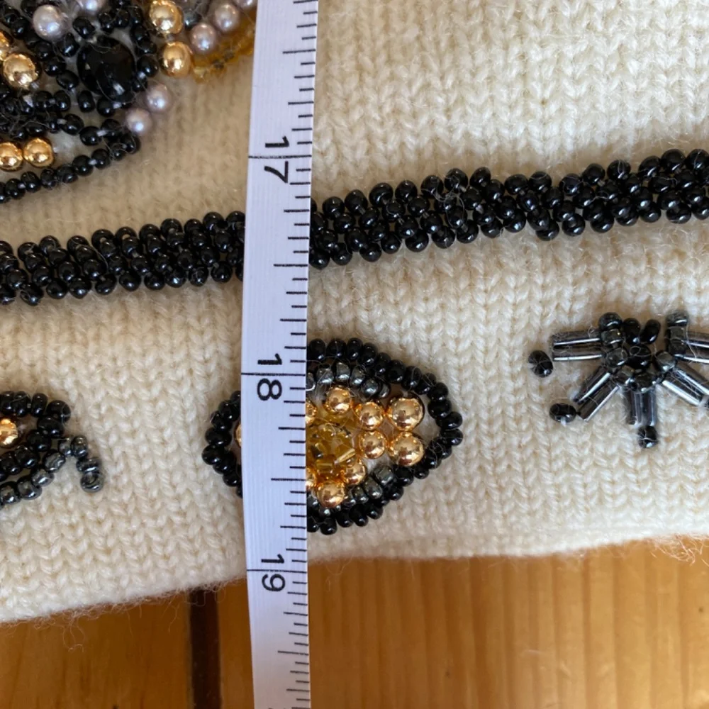 Vintage Premode Wool Beaded Cardigan Jacket (M) I Pearl & Gold Bead Embellished - Picture 11 of 11